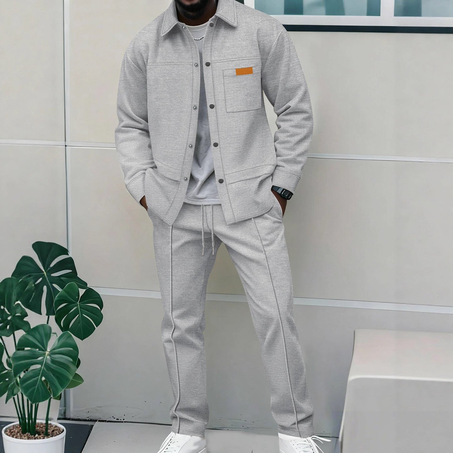 Nowoczesny Zimowy Komplet z Koszulową Górą (Męski)