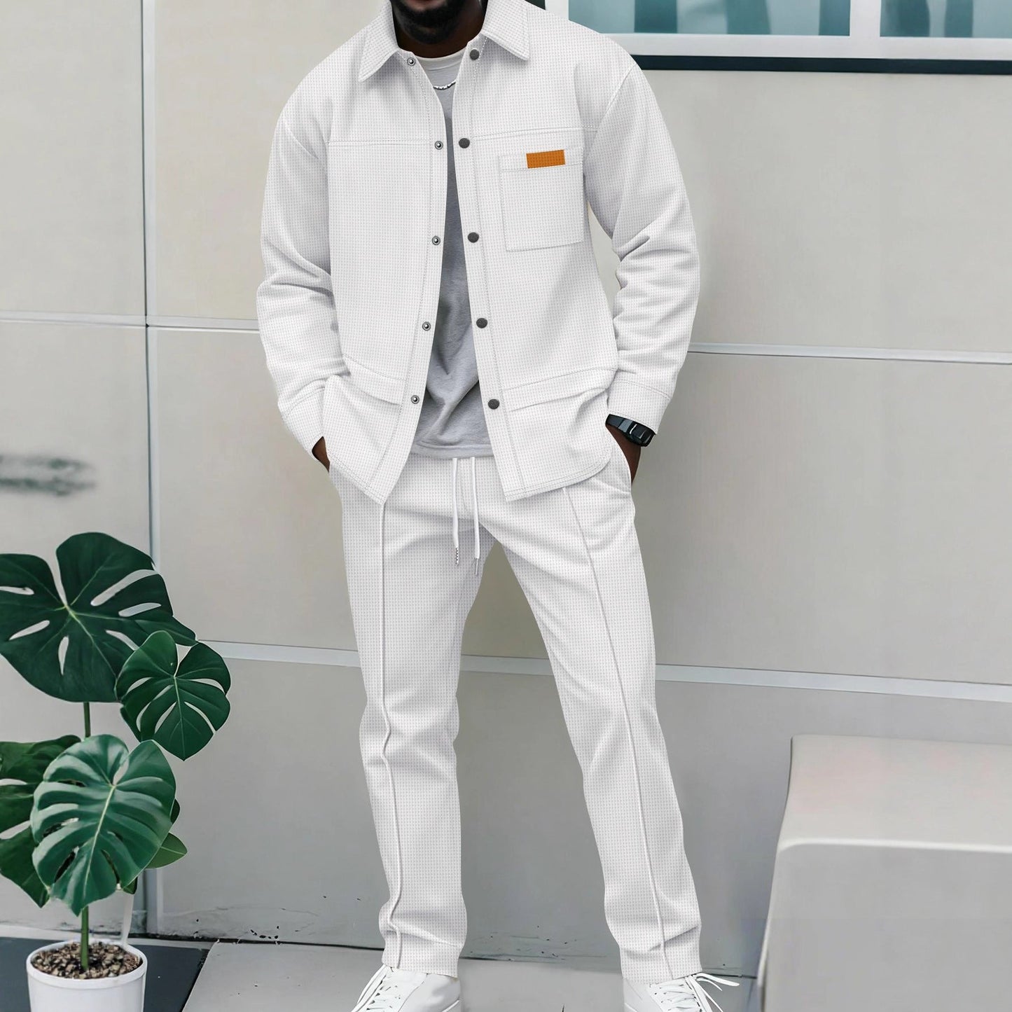 Nowoczesny Zimowy Komplet z Koszulową Górą (Męski)