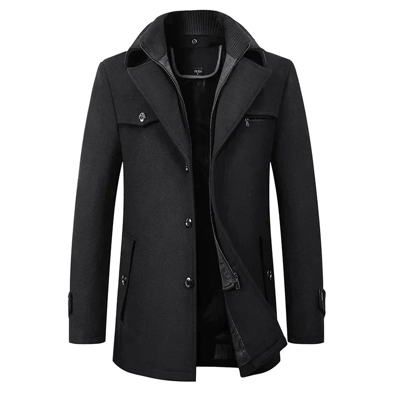 Black coat with buttons on a white background