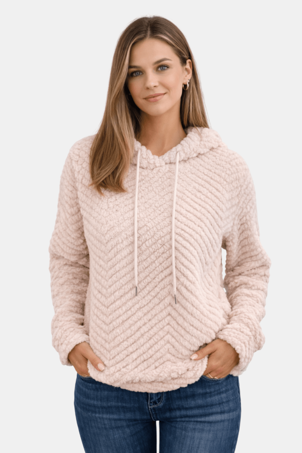 Pluche Hoodie met Visgraatpatroon (Dames)