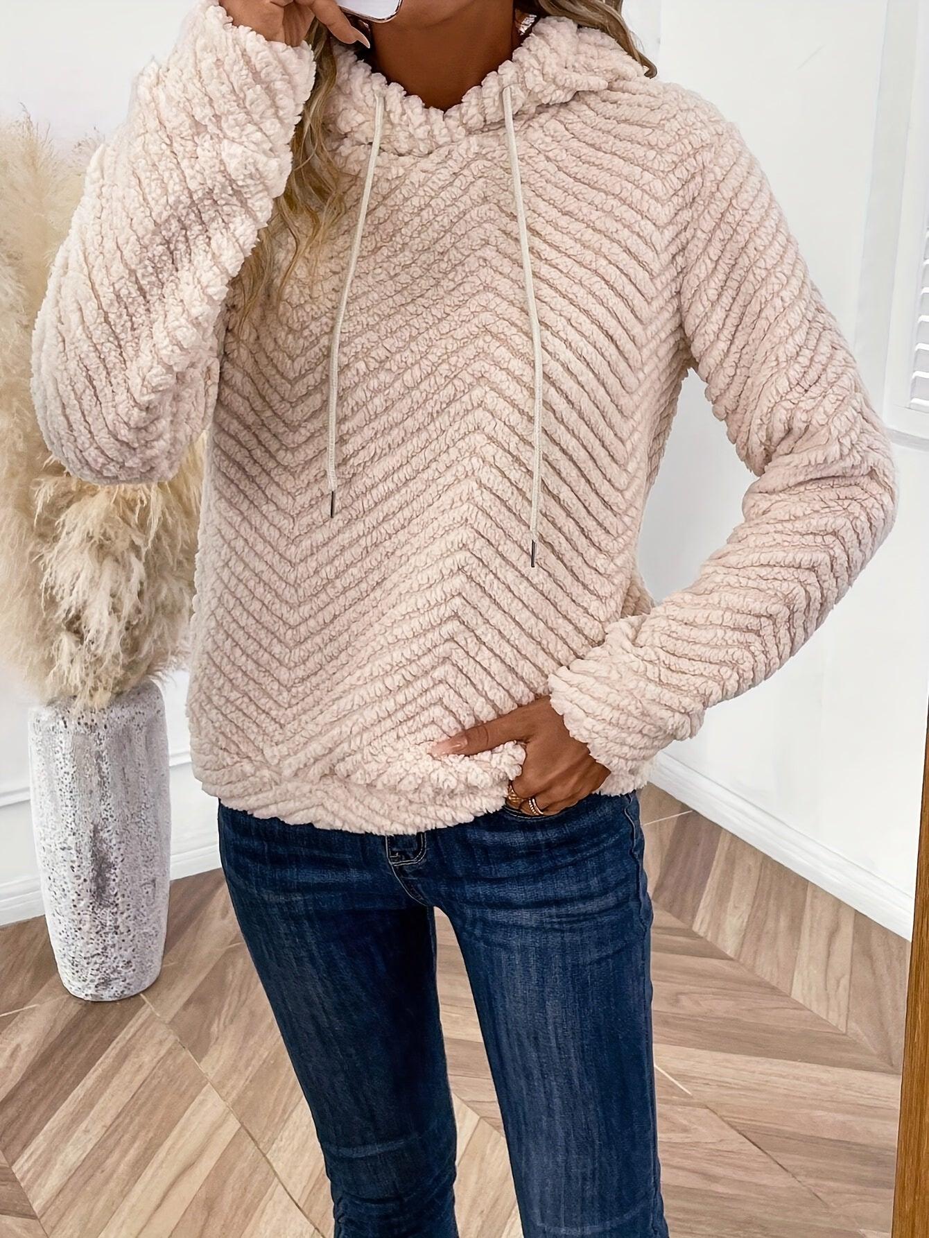 Pluche Hoodie met Visgraatpatroon (Dames)