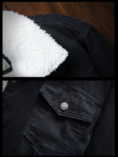 Close-up of a black jacket with white lining and a brand logo.
