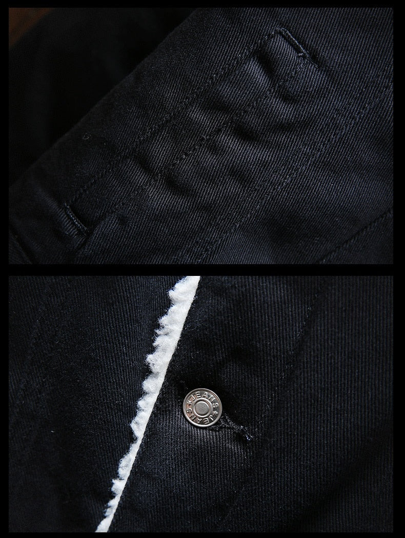 Close-up of a black fabric with a button and frayed edge.