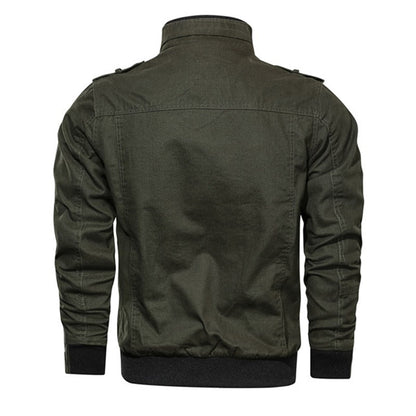 Green jacket shown from the back on a white background