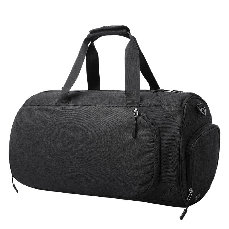 Black duffel bag on a white background