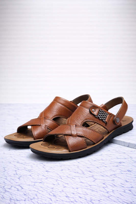 Skórzane Sandały z Krzyżującymi się Paskami (Męskie)