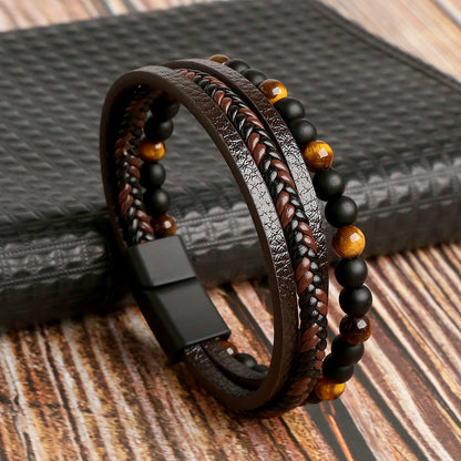 Multistrand leather and beaded bracelet on a textured surface