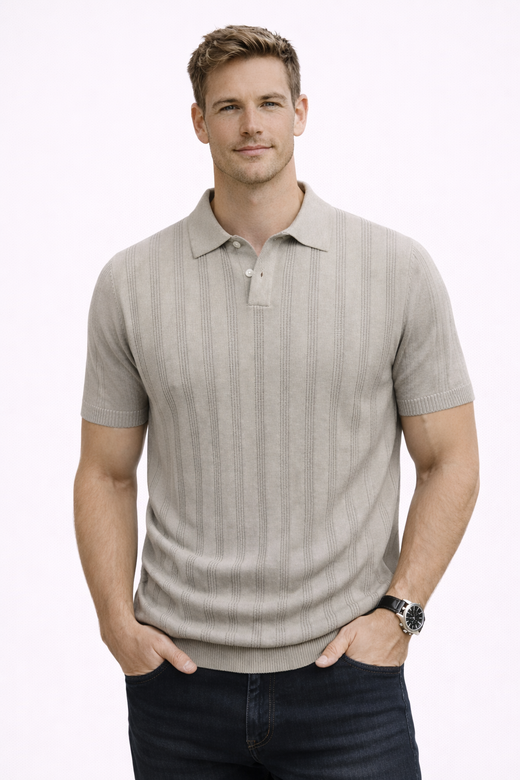 Strukturalna Koszulka Polo z Krótkim Rękawem (Męska)