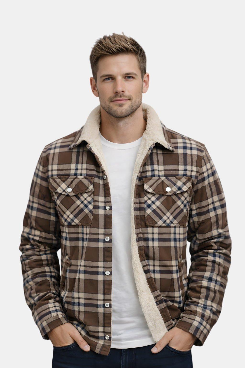 Stylowa Flanelowa Kurtka Koszulowa Wiosenna z Podszewką Sherpa (Męska)