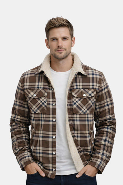 Stylowa Flanelowa Kurtka Koszulowa Wiosenna z Podszewką Sherpa (Męska)