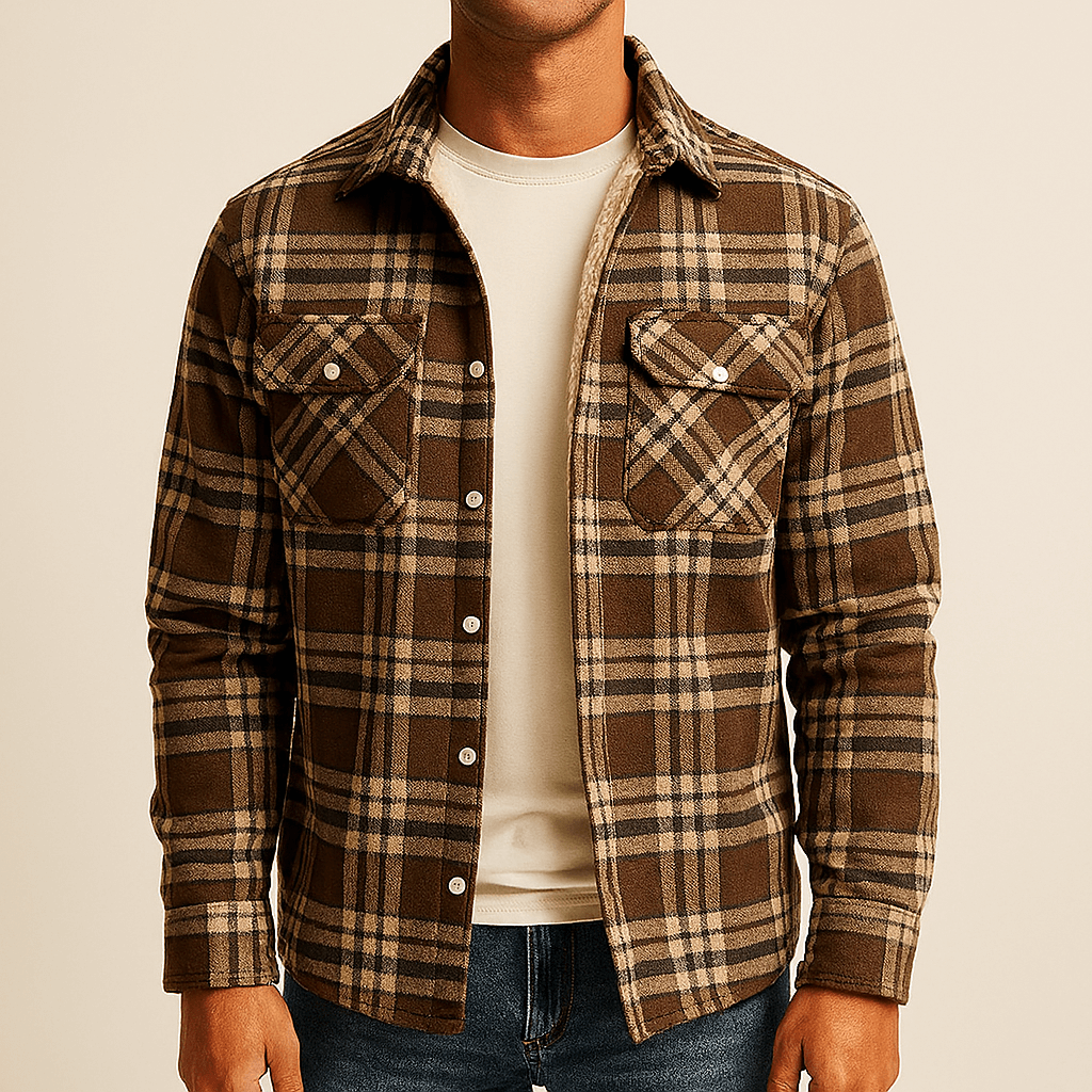 Stijlvolle Winterse Flanellen Overhemdjas met Sherpa Voering (Heren)