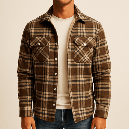 Stijlvolle Winterse Flanellen Overhemdjas met Sherpa Voering (Heren)