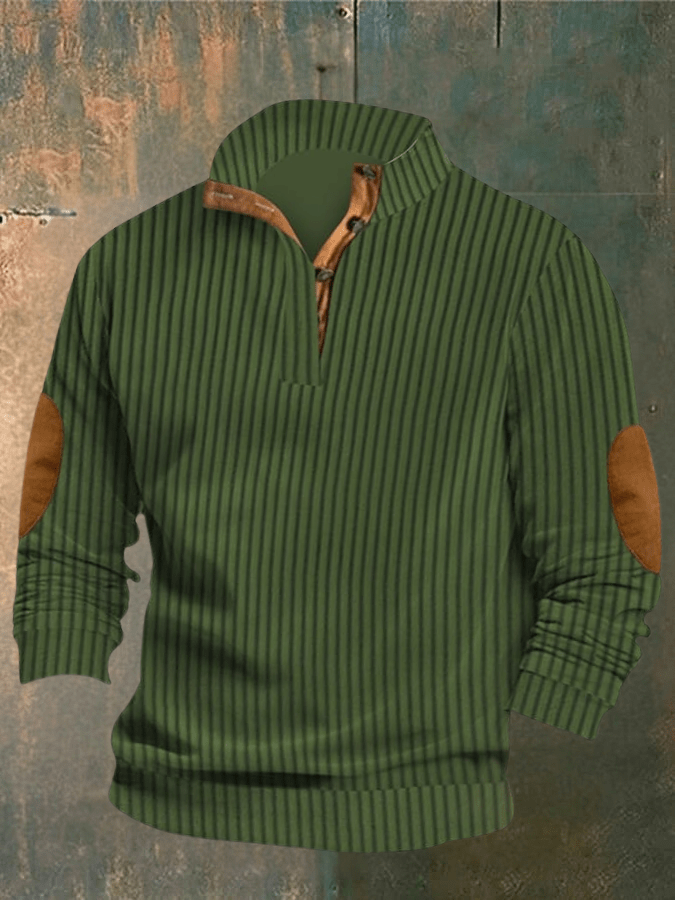 Striped sweater with green accents on a textured background