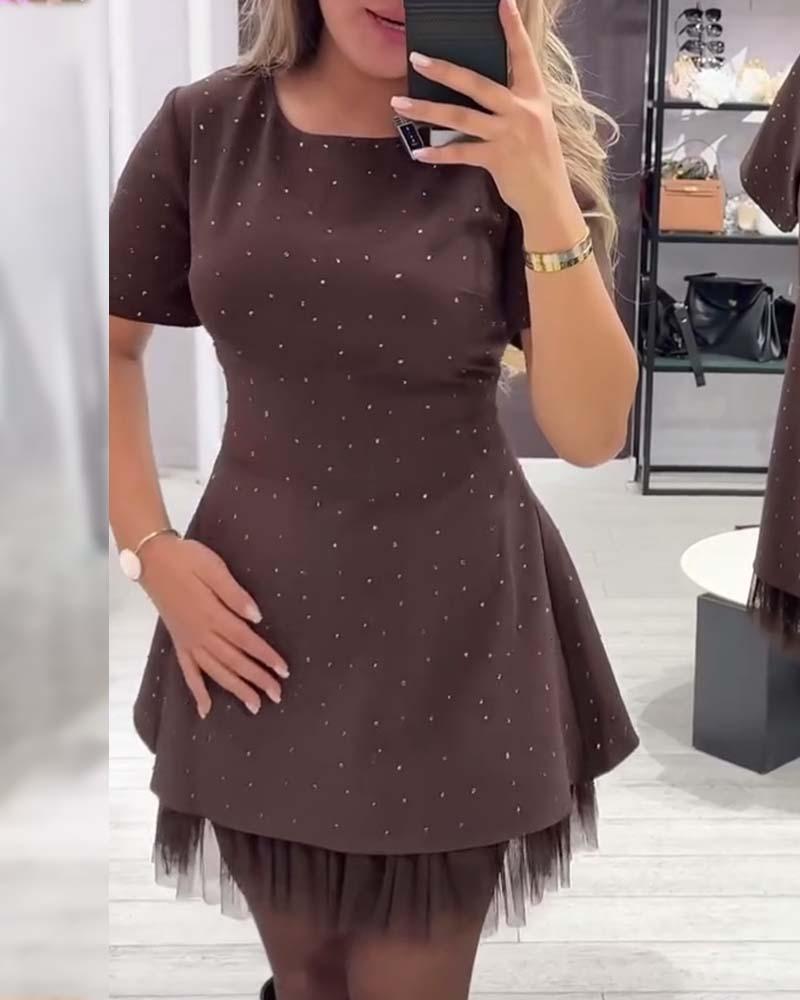 Sukienka Codzienna Patchwork z Delikatną Siatką (Damska)