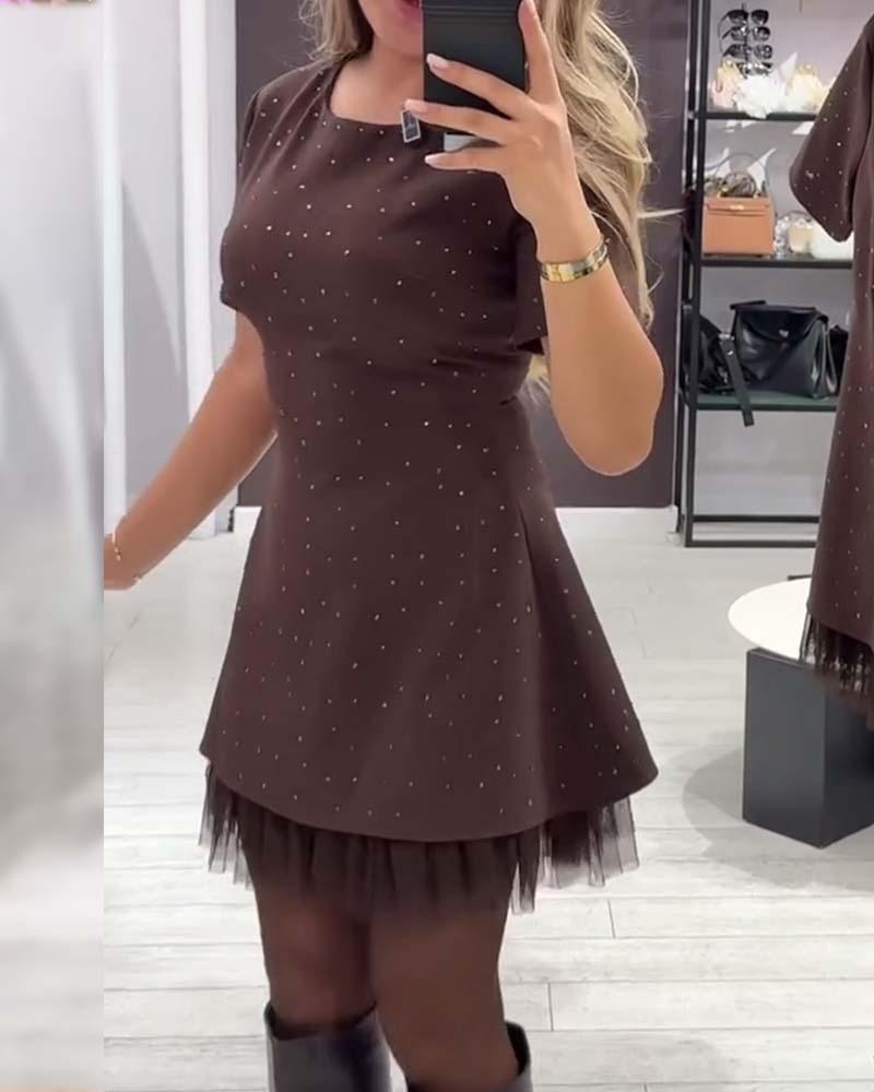 Sukienka Codzienna Patchwork z Delikatną Siatką (Damska)