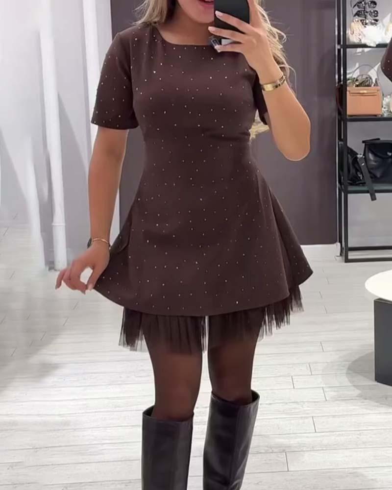 Sukienka Codzienna Patchwork z Delikatną Siatką (Damska)