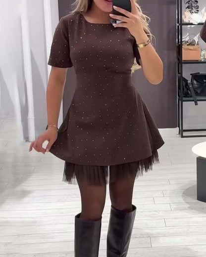 Sukienka Codzienna Patchwork z Delikatną Siatką (Damska)