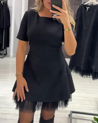 Sukienka Codzienna Patchwork z Delikatną Siatką (Damska)