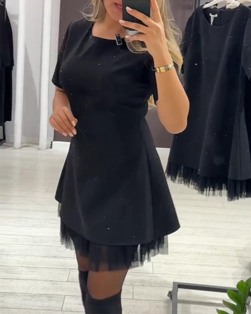 Sukienka Codzienna Patchwork z Delikatną Siatką (Damska)