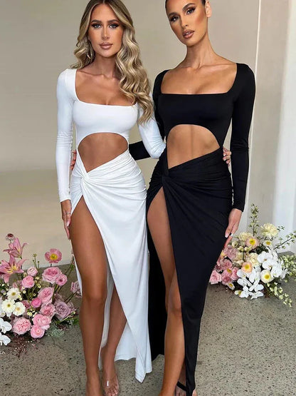 Sukienka Maxi z Długim Rękawem i Wycięciami (Damska)