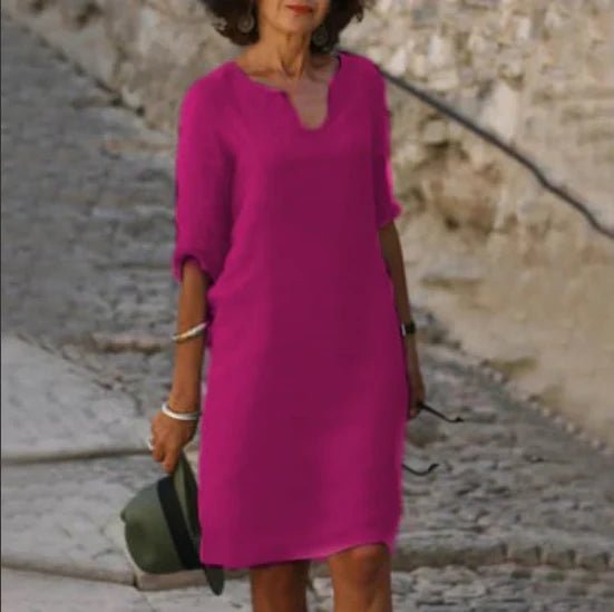 Robe Mini à Col V d'Été à Manches 3/4 (Femme)