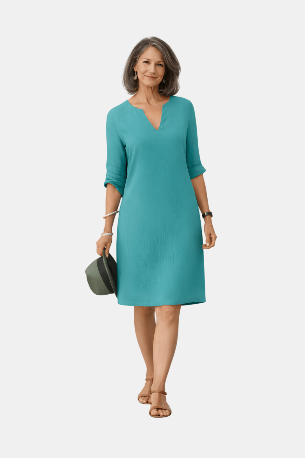 Robe Mini à Col V d'Été à Manches 3/4 (Femme)