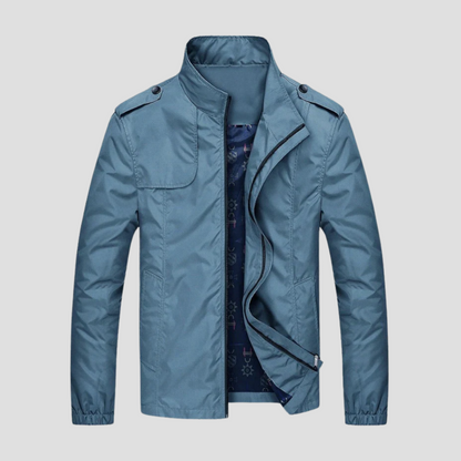 Blue jacket on a light gray background