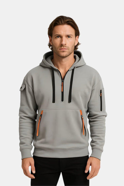 Lente Hoodie met Halfrits en Contrasten (Heren)