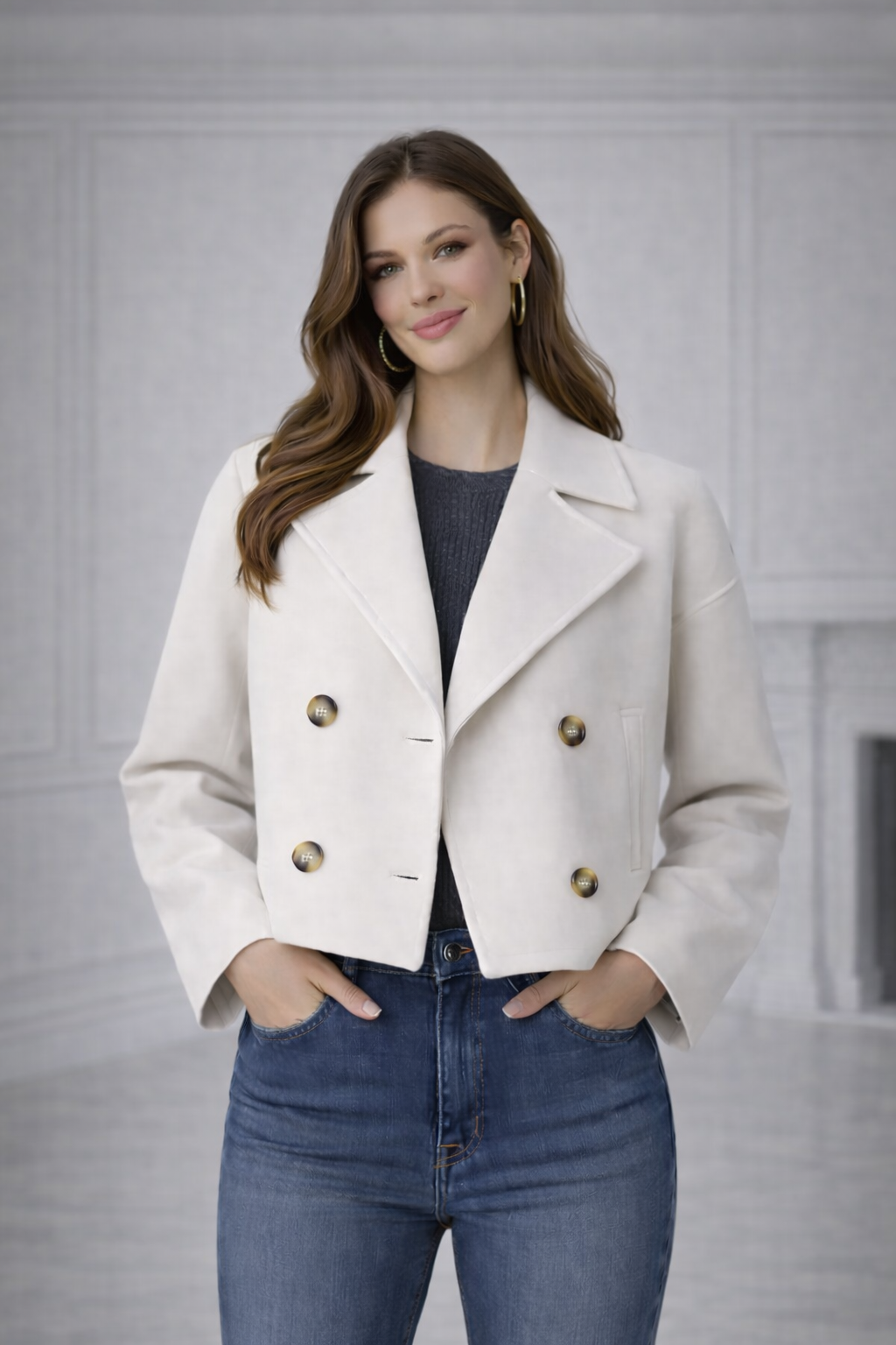 Veste élégante à double boutonnage de printemps – Légère et stylée (Femme)