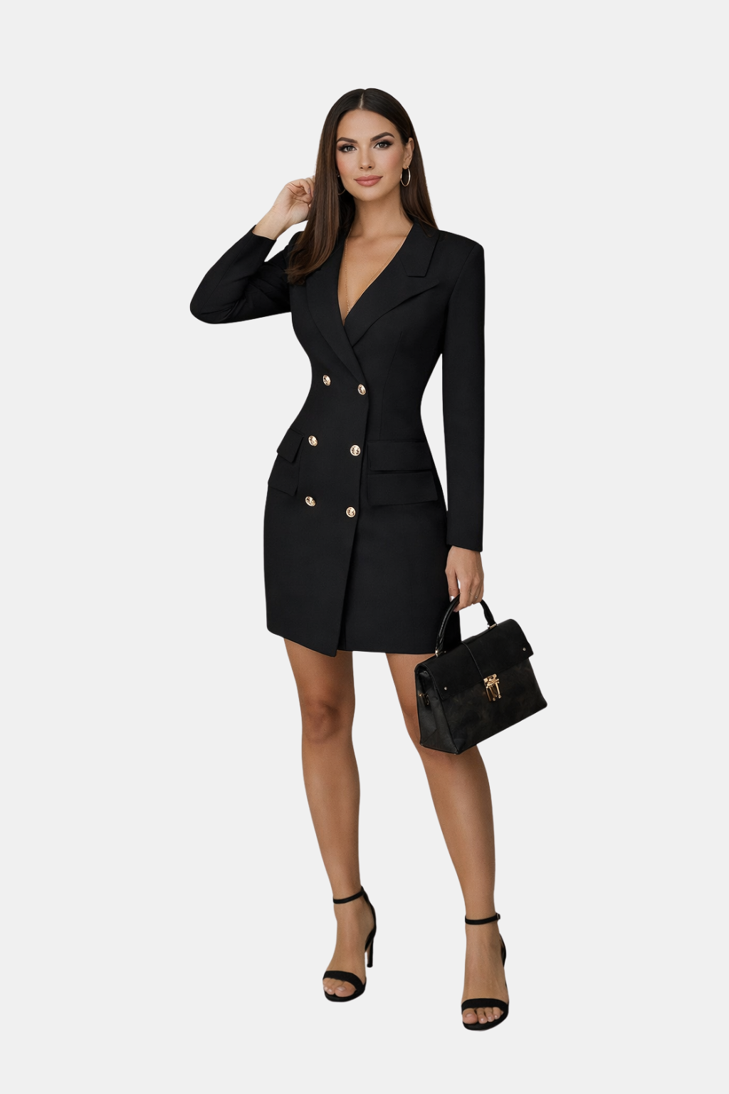 Wiosenna Elegancka Sukienka Marynarkowa Dwurzędowa z Dekoltem V (Damska)