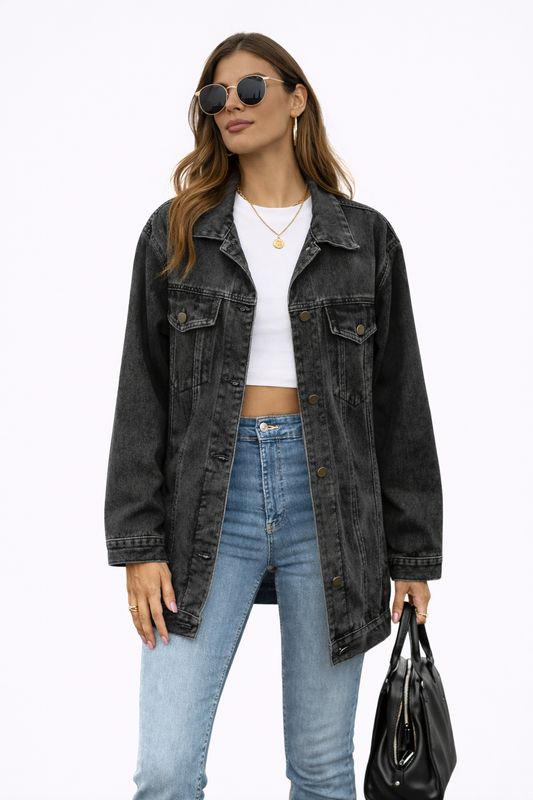 Wiosenna Jeansowa Kurtka Oversize z Kieszeniami (Damska)