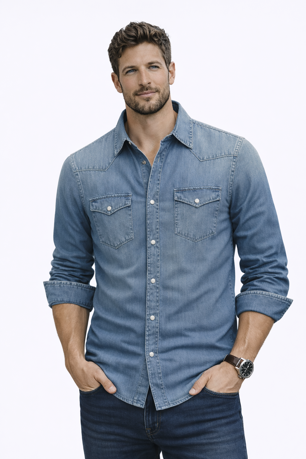 Chemise Jeans Classique Casual de Printemps pour le Quotidien (Homme)