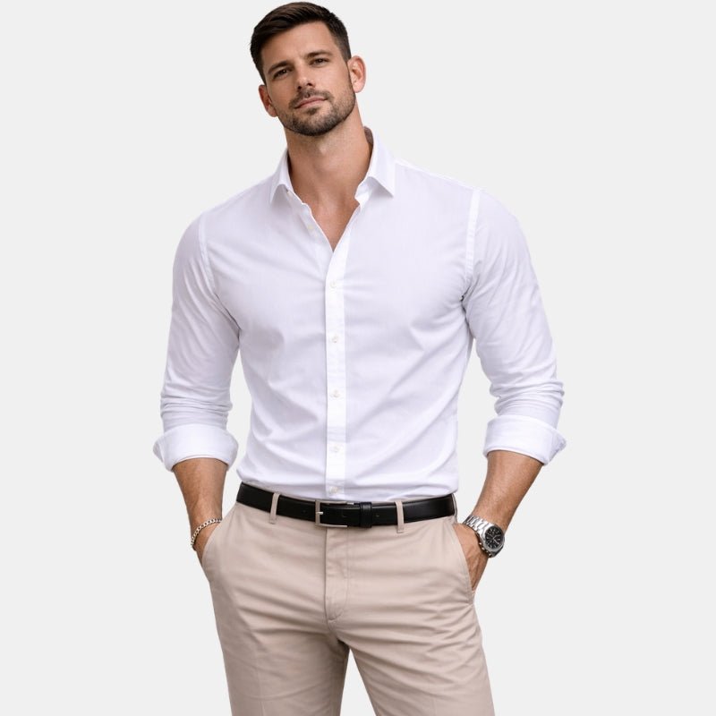 Wiosenna Koszula Męska z Długim Rękawem i Kieszenią (Męska)