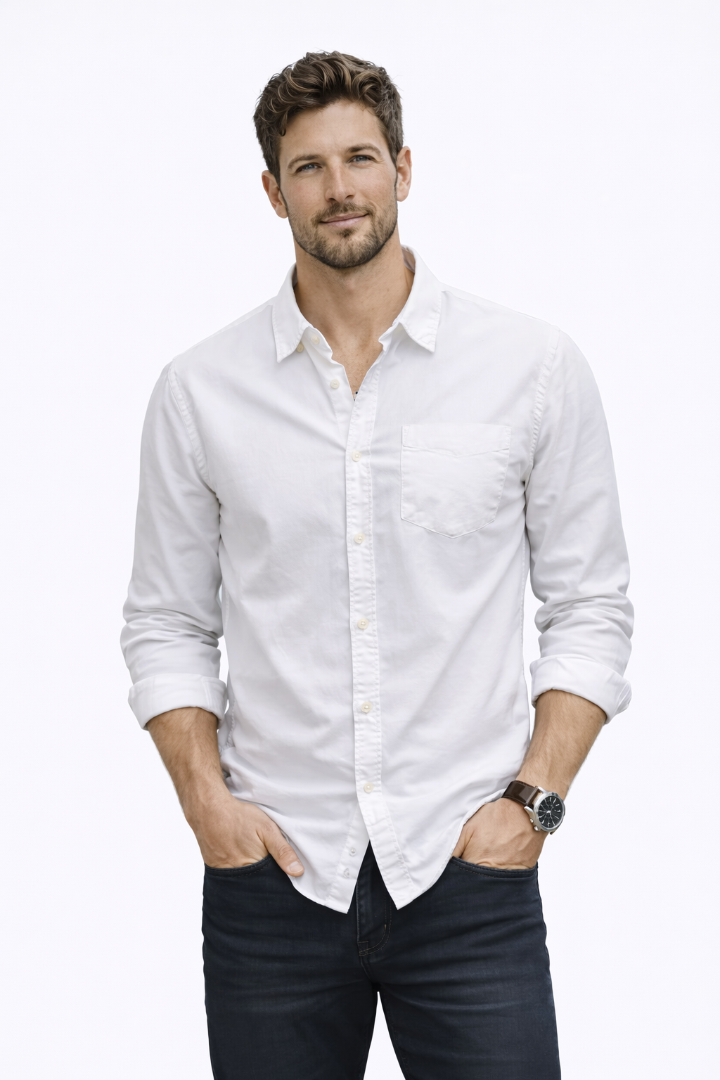 Wiosenna Koszula Męska z Długim Rękawem i Kieszenią (Męska)
