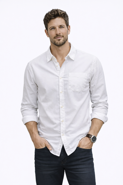 Wiosenna Koszula Męska z Długim Rękawem i Kieszenią (Męska)