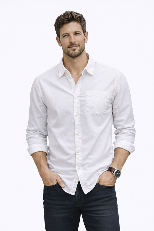 Wiosenna Koszula Męska z Długim Rękawem i Kieszenią (Męska)