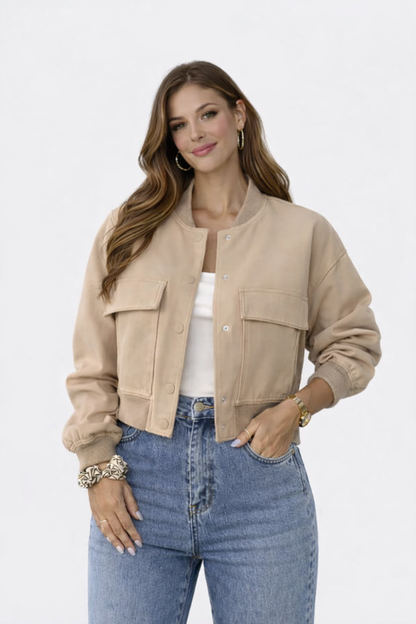 Wiosenna Krótka Kurtka Bomberka z Kieszeniami Cargo (Damska)