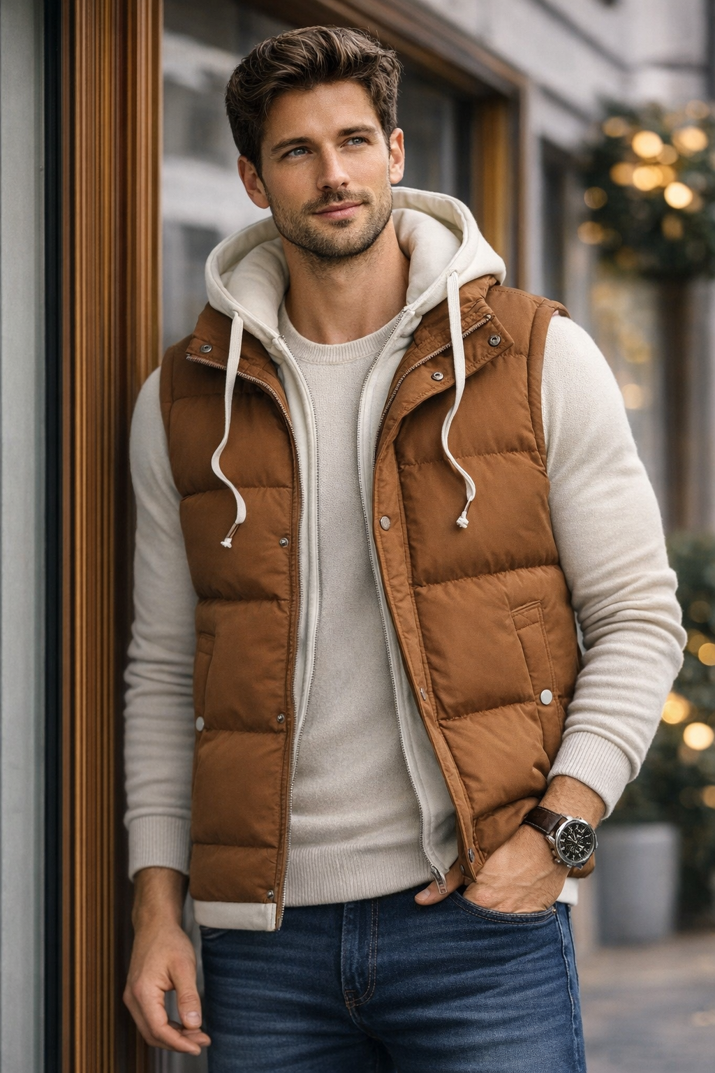 Gilet léger de printemps à capuche et fermetures éclair (Homme)