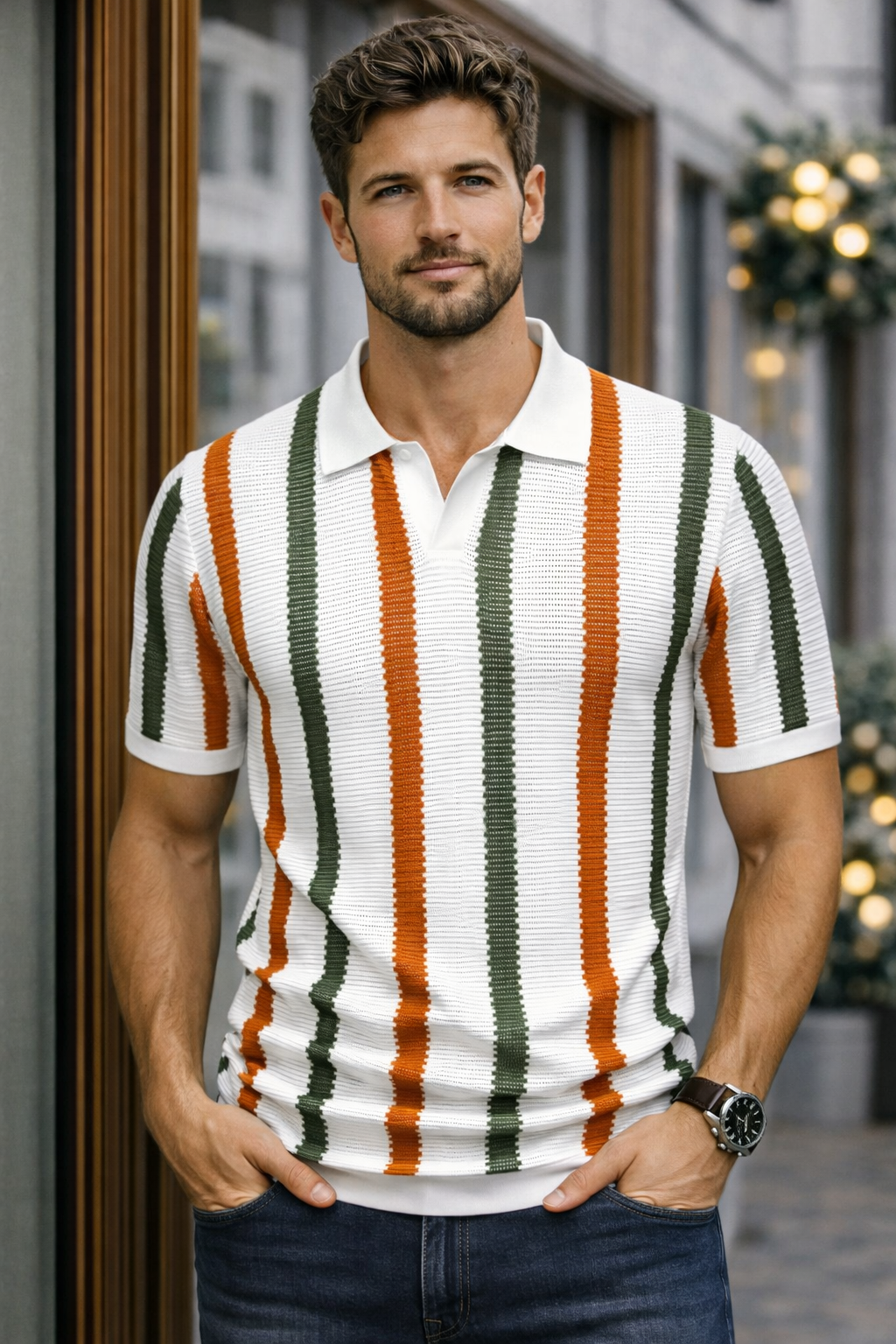 Polo Homme Rétro à Rayures Vintage de Printemps (Homme)