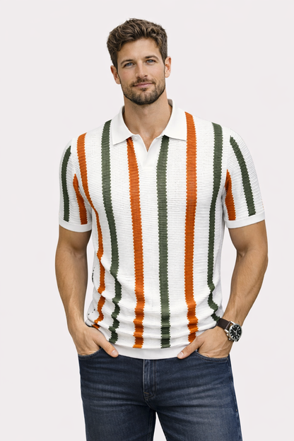 Polo Homme Rétro à Rayures Vintage de Printemps (Homme)