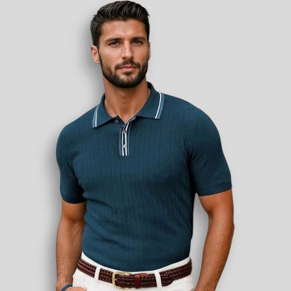 Wiosenna Męska Koszulka Polo z Krótkim Rękawem w Prążkowany Wzór (Męska)