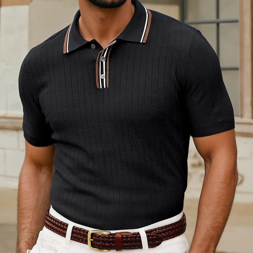 Wiosenna Męska Koszulka Polo z Krótkim Rękawem w Prążkowany Wzór (Męska)