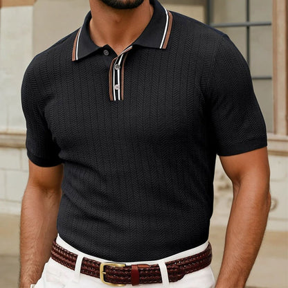 Wiosenna Męska Koszulka Polo z Krótkim Rękawem w Prążkowany Wzór (Męska)