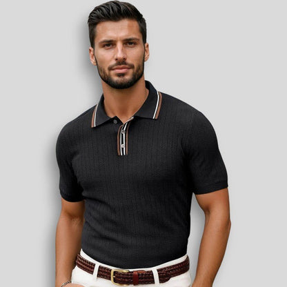 Wiosenna Męska Koszulka Polo z Krótkim Rękawem w Prążkowany Wzór (Męska)