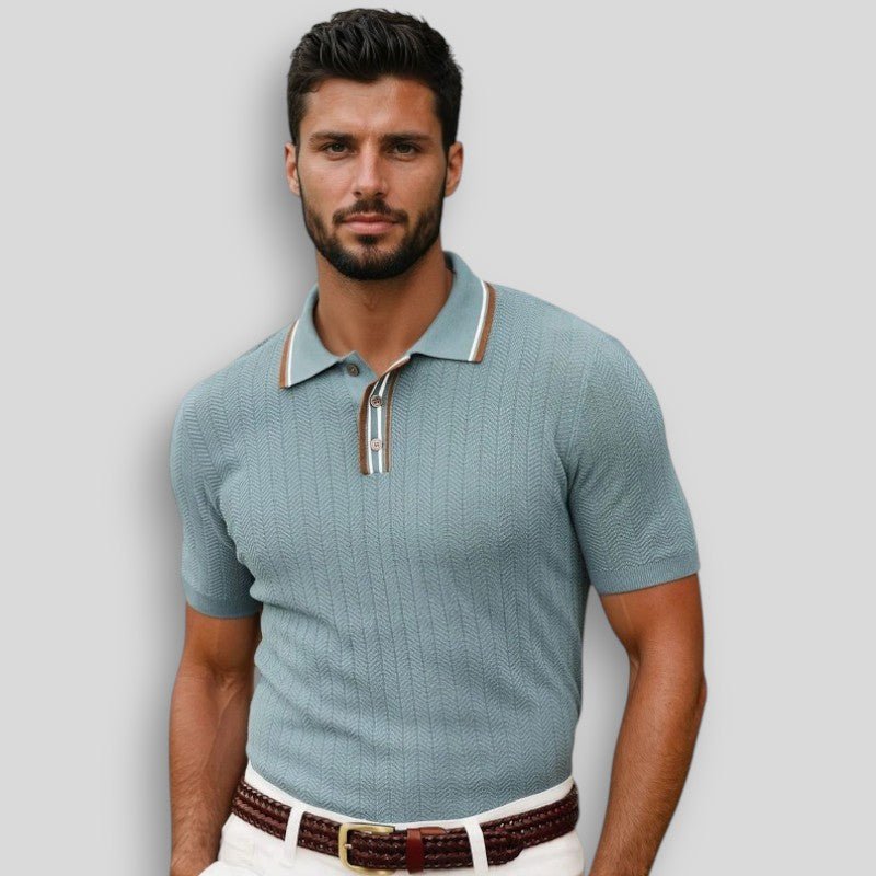 Wiosenna Męska Koszulka Polo z Krótkim Rękawem w Prążkowany Wzór (Męska)