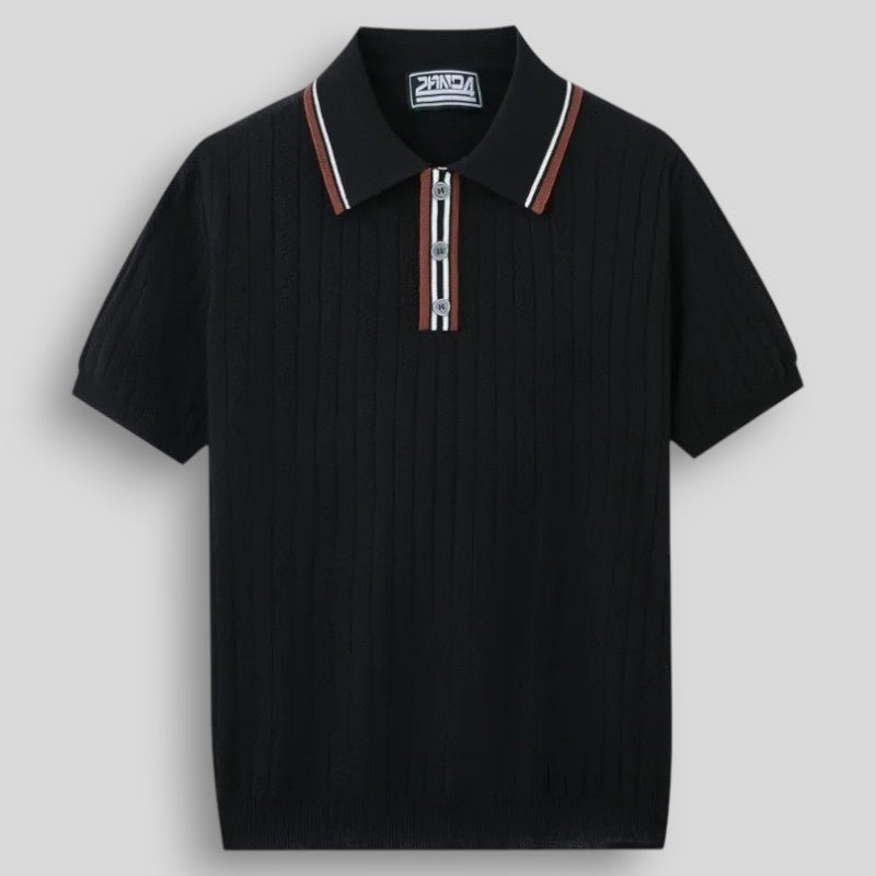 Wiosenna Męska Koszulka Polo z Krótkim Rękawem w Prążkowany Wzór (Męska)