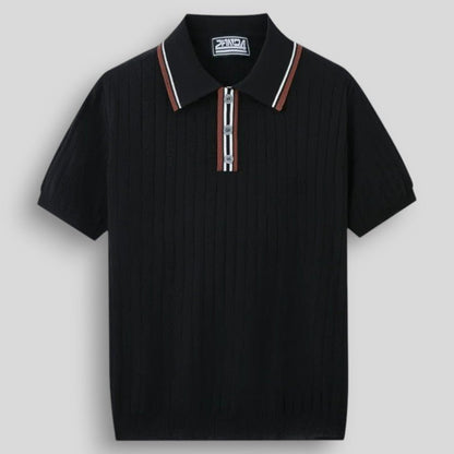 Wiosenna Męska Koszulka Polo z Krótkim Rękawem w Prążkowany Wzór (Męska)