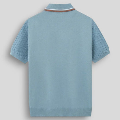 Wiosenna Męska Koszulka Polo z Krótkim Rękawem w Prążkowany Wzór (Męska)