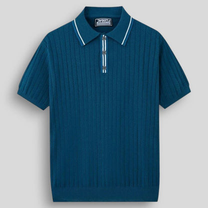 Wiosenna Męska Koszulka Polo z Krótkim Rękawem w Prążkowany Wzór (Męska)