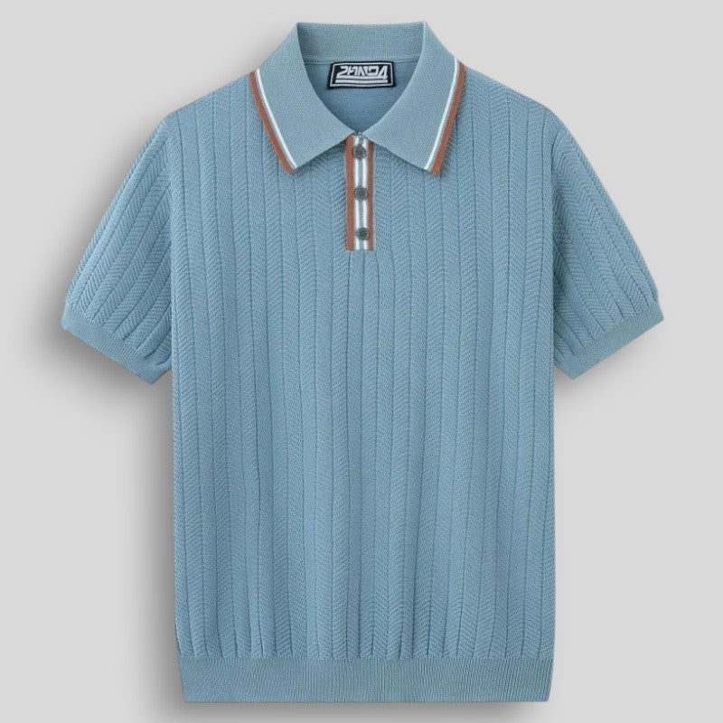 Wiosenna Męska Koszulka Polo z Krótkim Rękawem w Prążkowany Wzór (Męska)